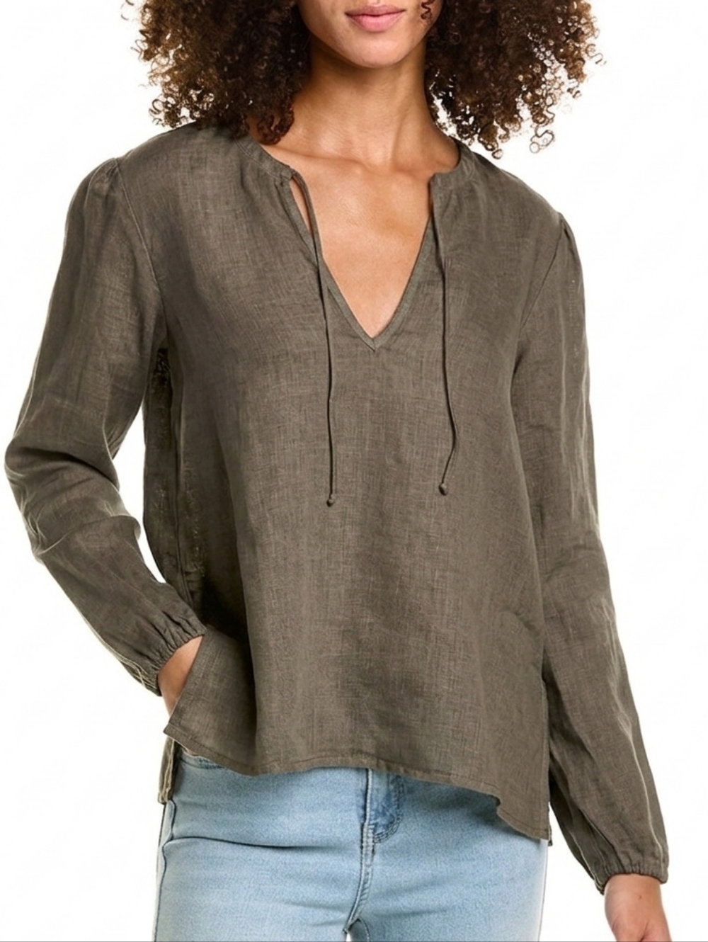 James Perse Linen Peasant Blouse Size 2 Women’s M Relaxed Quiet Luxury